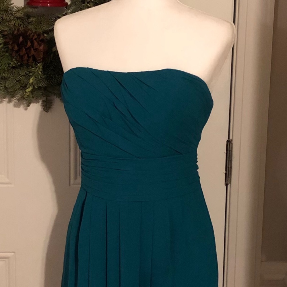 Ruched Teal Dress With Removable Straps Size 10